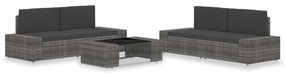 Set divani da giardino 5 pz in polyrattan grigio