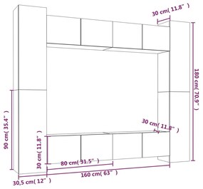 Set Mobili Porta TV 8pz Rovere Sonoma in Legno Multistrato