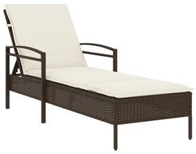 Lettino prendisole con cuscino marrone 63x200x81 cm polyrattan