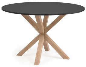 Kave Home - Tavolo rotondo Argo DM laccato nero e gambe in acciaio effetto legno Ã˜ 120 cm