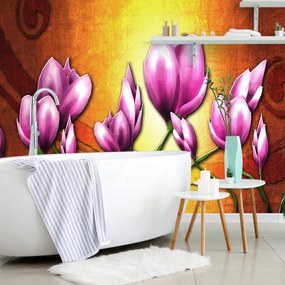 Carta da parati autoadesiva – Fiori viola in stile etnico