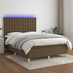 Letto a molle materasso e led marrone scuro 140x200 cm tessuto