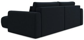 Divano angolare blu scuro allungabile/con contenitore (con penisola a destra/con chaise lounge) con rivestimento in velluto Kapua – Makamii