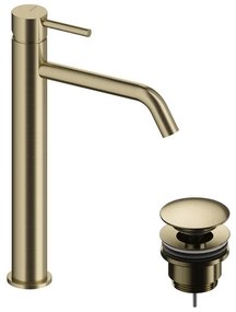 Rubinetto per lavabo a canna alta LOOP oro spazzolato in ottone SANYCCES