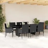 Set da Pranzo da Giardino 9 pz con Cuscini Nero in Polyrattan 3213507