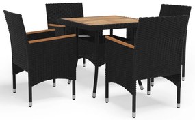 Set mobili da pranzo per giardino 5 pz nero polyrattan e acacia