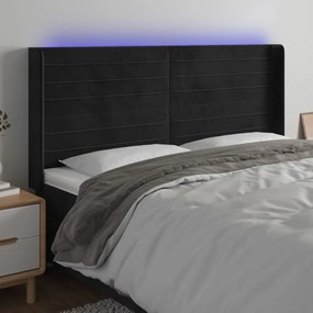 Testiera A Led Nera 203x16x118/128 Cm İn Velluto /