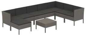 Set divani da giardino 9 pz con cuscini in polyrattan grigio