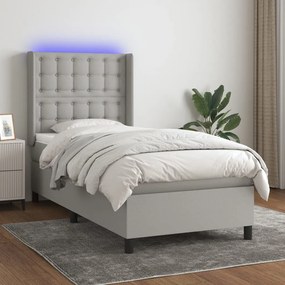 Letto A Molle Materasso E Led Grigio Chiaro 100x200 Cm Tessuto /
