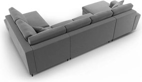 Divano angolare grigio chiaro allungabile e con contenitore (con penisola a destra/a U) con rivestimento in velluto Kyoto – Cosmopolitan Design