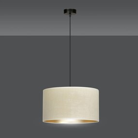 Sospensione 1 Luce Ganesha In Acciaio Nero E Paralume In Tessuto Beige