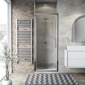 Porta doccia battente Record L 82-86 cm x H 195 cm x SP 6 mm, profilo cromo