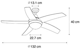 Ventilatore da soffitto smart nero con stampa legno 132cm incl. LED dimmerabile con telecomando - Cool
