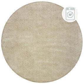 Tappeto rotondo lavabile beige in fibre riciclate 133x133 cm Fluffy - Flair Rugs