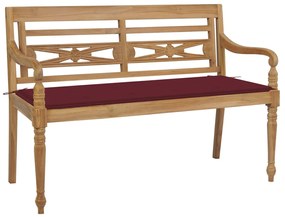 Panchina batavia con cuscino rosso vino 120cm in teak massello