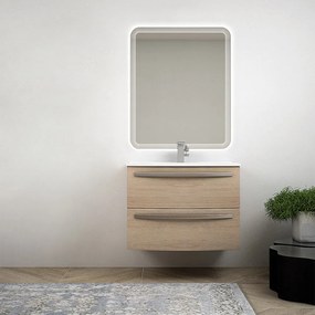 Mobile bagno rovere tabacco sospeso 75 cm design tondo - Berlino con specchio led