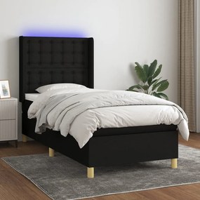 Letto a molle con materasso e led nero 90x190 cm in tessuto