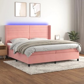 Letto a molle con materasso e led rosa 200x200 cm in velluto