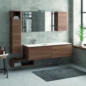 Kamalu - composizione bagno 155cm sospesa, composta da mobile con lavabo, specchio, colonna e pensile sp-155e