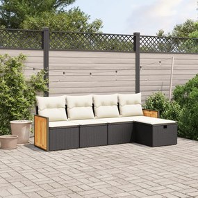 Set divani da giardino 5 pz con cuscini in polyrattan nero