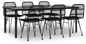 Set da pranzo da giardino 7 pz nero in polyrattan