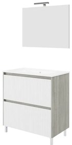 Mobile bagno a terra 80 cm bianco cannettato e grigio con cassetti Porto