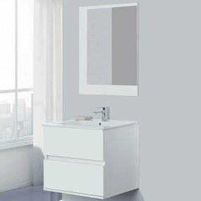 Mobile Bagno Sospeso 60 Cm Due Cassetti Specchio Su Pannello 60x80 Cm Feridras "Fabula" Bianco Lucido/Bianco Laccato