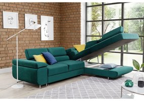 Divano angolare verde allungabile/con contenitore (con penisola a destra/a L) e rivestimento in velluto Anton – ELTAP