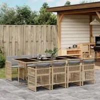 Set Pranzo da Giardino 9 pz con Cuscini Beige Misto Polyrattan 3210924