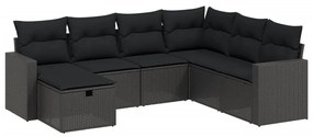 Set Divani da Giardino con Cuscini 7pz Nero Polyrattan