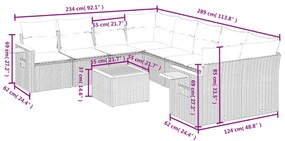 Set divano da giardino 9 pz con cuscini grigio in polyrattan