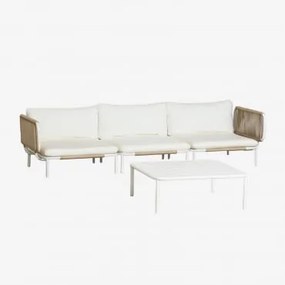 Divano Da Giardino Componibile In 3 Pezzi Con 2 Poltrone Angolari E Tavolino Roubly Beige A Mandorla - Sklum