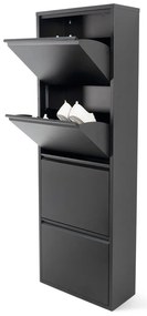 Scarpiera nera in metallo con ante ribaltabili 50x150x22 cm Billy – Spinder Design