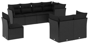 Set divani da giardino con cuscini 8 pz nero in polyrattan