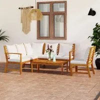 Set Divani da Giardino 5 pz con Cuscini Crema in Legno Acacia cod mxl 39908