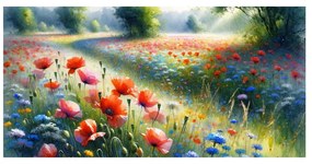 Quadro su tela – Campo in fiore sotto il cielo estivo