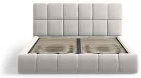Letto matrimoniale imbottito in grigio chiaro in velluto con contenitore con rete inclusa 200x200 cm Bellis – Micadoni