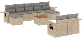 Set Divano da Giardino 10 pz con Cuscini Beige in Polyrattan