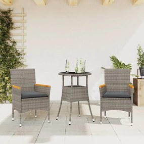 Set Da Pranzo Da Giardino 3pz Con Cuscini İn Polyrattan E Vetro /