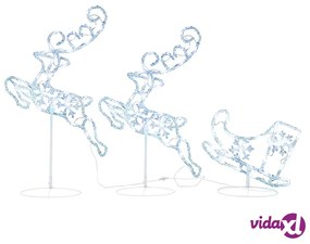 vidaXL Decorazione Slitta Renne in Acrilico 260x21x87cm Bianco Freddo