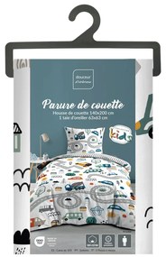 Set copripiumino e federa da bambini bianco in cotone per letto singolo 140x200 cm Pti Bolide – douceur d'intérieur