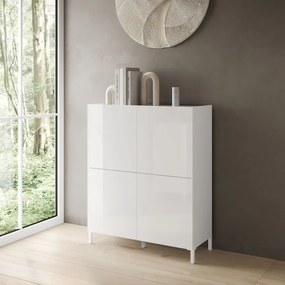 Credenza in legno 90x110 cm a 4 ante e 2 vani con ripiani Bianco Lucido HARAS