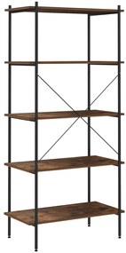 Scaffale con 5 mensole nero e legno scuro 80x40x163 cm