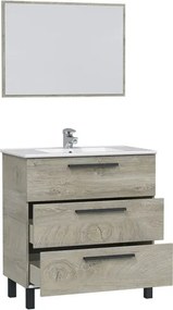 Mobile Bagno 80 Cm 3 Cassetti Con Lavabo E Specchio Athena Rovere Alaska