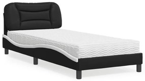 Letto con materasso nero e bianco 80x200 cm in similpelle