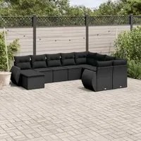 Set Divani da Giardino 10pz con Cuscini in Polyrattan Nero 3221854