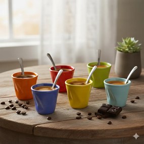 Set 6 Tazzine da caffè Accartocciati in Gres + Cucchiaini Kaleidos Multicolor...