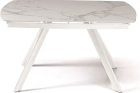 Tavolo moderno allungabile a 210 cm base metallo e piano effetto Marmo Bianco TERENCE