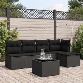 Set divano da giardino 6 pz con cuscini nero in polyrattan