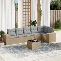 Set Divani da Giardino 7 pz con Cuscini Beige in Polyrattan 3222598